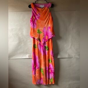 Jessica Howard Vintage Orange and Pink Floral Maxi Dress. Sleeveless. Size 12